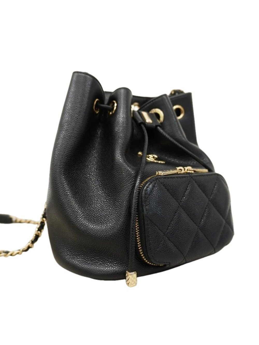 Chanel Shoulder Bag Quilted Caviar Leather Black Champagne Gold - Picture 2 of 10